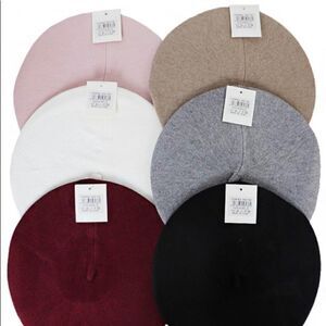 ‎Gray Solid colored knit acrylic berets